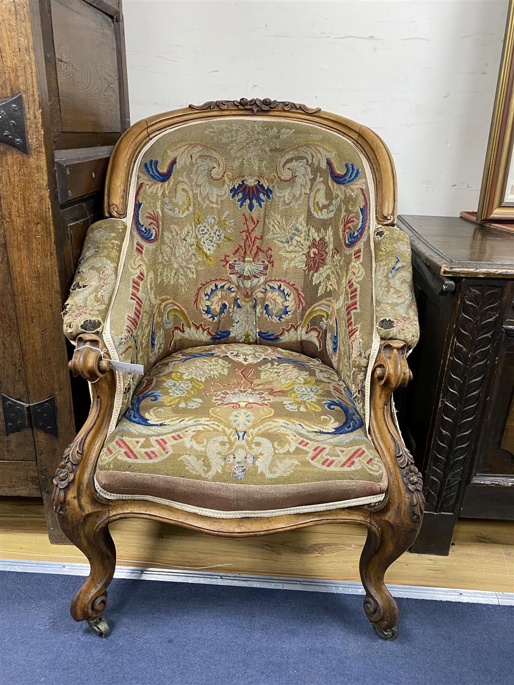 A Victorian walnut armchair